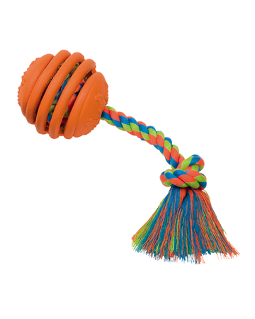 60301 NOBBY Rubber flexibler Ball with rope - - PetsOffice