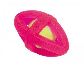 Paw & Joy Biggest Pet Supplies brand in Egypt | 60322 NOBBY TPR Rugby with tennis ball inside red 14,5 cm