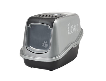 72369 NOBBY Cat toilet Nestor Impression "LOVE" black-silver / 56 x 39 x 38,5 cm - - PetsOffice