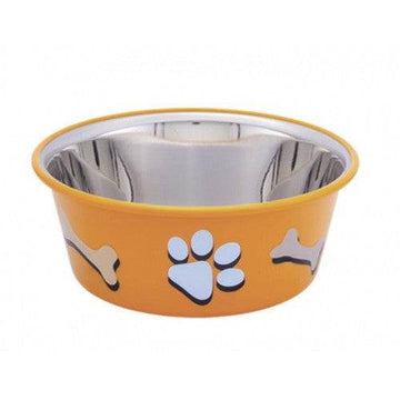 Paw & Joy Biggest Pet Supplies brand in Egypt | 73569 NOBBY Dog Stainless steel bowl CUTIE with paw, anti slip orange 1,90 L 19,5 cm