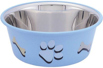 Paw & Joy Biggest Pet Supplies brand in Egypt | 73573 NOBBY Stainless steel bowl CUTIE with paw, anti slip lightblue 0,40 L 11,5 cm