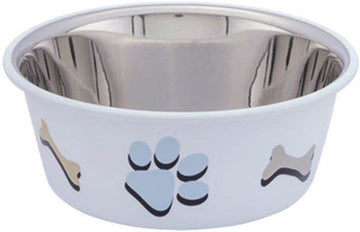 Paw & Joy Biggest Pet Supplies brand in Egypt | 73576 NOBBY Dog Stainless steel bowl CUTIE with paw, anti slip white 0,40 L 11,5 cm