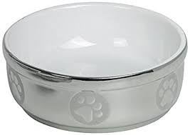73624 NOBBY Dog ceramic bowl "METALLIC" silver/white Ø13,5 X 5 cm - - PetsOffice