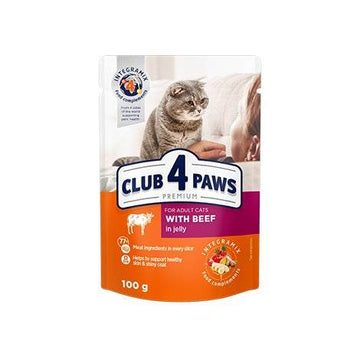Paw & Joy Biggest Pet Supplies brand in Egypt | Club 4 Paws Cat Wet Food Beef Jelly Pouch 100g