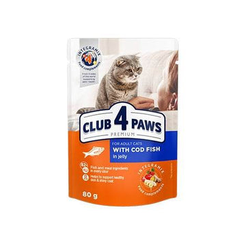 Paw & Joy Biggest Pet Supplies brand in Egypt | Club 4 Paws Cat Wet Food Cod Fish Jelly Pouch 80g