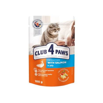 Paw & Joy Biggest Pet Supplies brand in Egypt | Club 4 Paws Cat Wet Food Salmon Jelly Pouch 100g