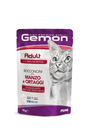 GEMON High Premium Chunks Beef&Vegetables Cat Wet Food Pouch 100g