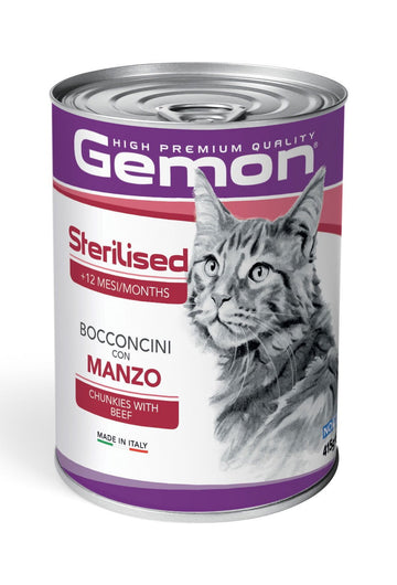 Gemon Sterilised Chunks Beef Cat Wet Food 415g - - PetsOffice