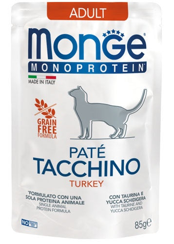 MONGE Monoprotein Paté Turkey Cat Wet Food Pouch 85g