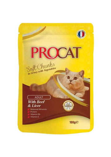 Procat Wet Food Beef&Liver Gravy Pouch 100g - - PetsOffice
