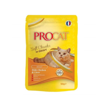 Procat Wet Food Chicken&Liver Gravy Pouch 100g - - PetsOffice