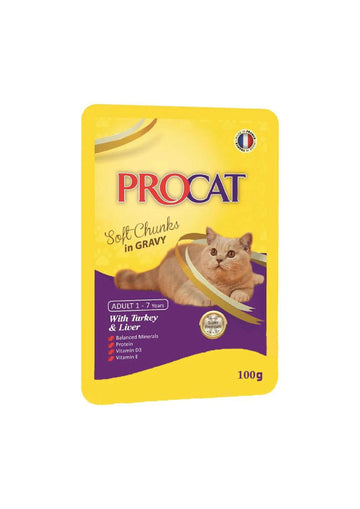 Procat Wet Food Turkey&Liver Gravy Pouch 100g - - PetsOffice