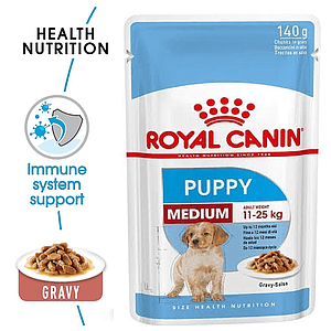 Paw & Joy Biggest Pet Supplies brand in Egypt | Royal Canin Medium Puppy Pouch Gravy 140g