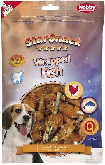 50672 NOBBY StarSnack Barbecue Wrapped Fish 113g - Paw & Joy