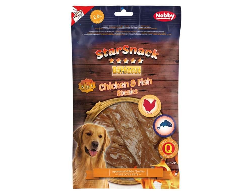 Paw & Joy Biggest Pet Supplies brand in Egypt | 50743 NOBBY StarSnack Barbecue Chicken & Fish Steak 140 g, 11,0 x 3,0 cm