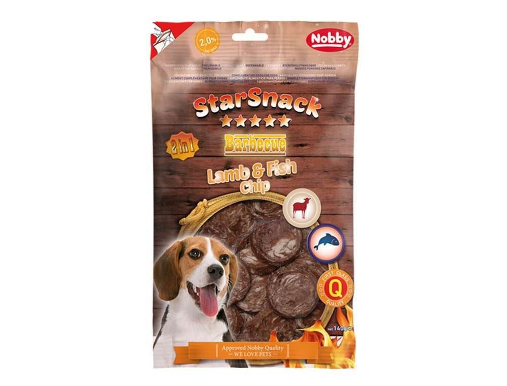 Paw & Joy Biggest Pet Supplies brand in Egypt | 50745 NOBBY StarSnack Barbecue Lamb & Fish Chip 140 g, ﾝ 35 mm
