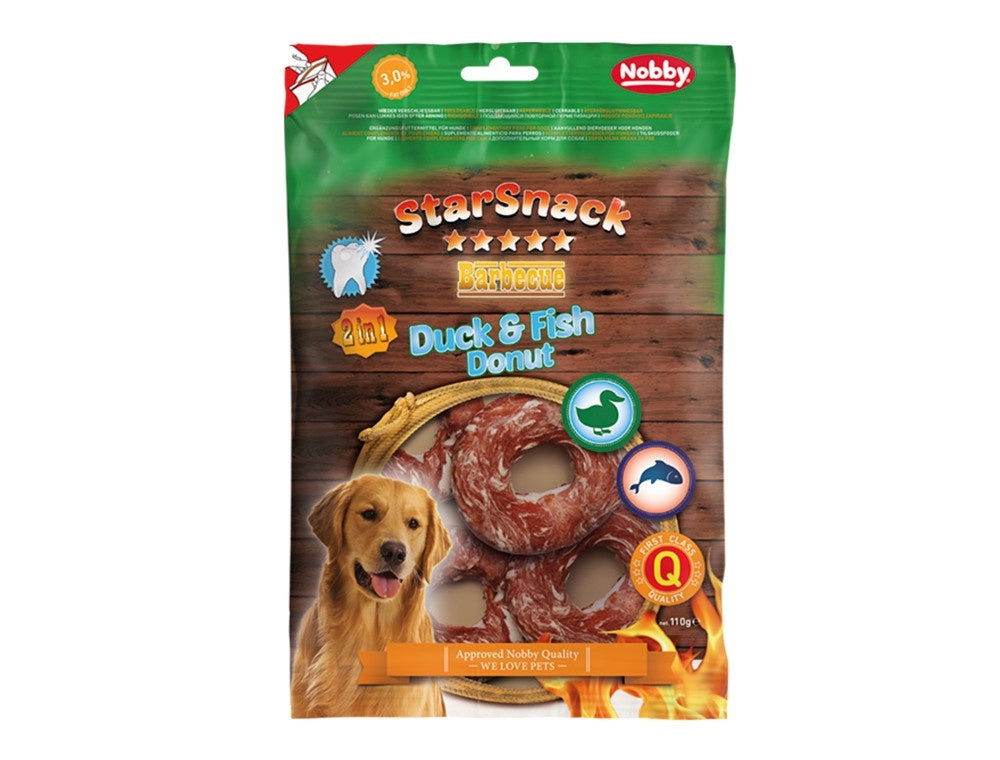 Paw & Joy Biggest Pet Supplies brand in Egypt | 50751 NOBBY StarSnack Barbecue Duck & Fish Donut 110 g, ﾝ 5,5 - 6 cm, 4 Pcs