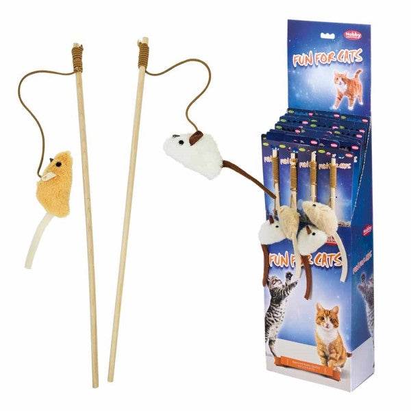 Paw & Joy Biggest Pet Supplies brand in Egypt | 53096 NOBBY Rod plush mouse with voice, with catnip pole: 46 cm, strap + toy: 90 cm