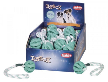 61542 NOBBY Rubber ball with rope "DENTAL LINE"  ball: Ø 5 cm, rope: 30 cm