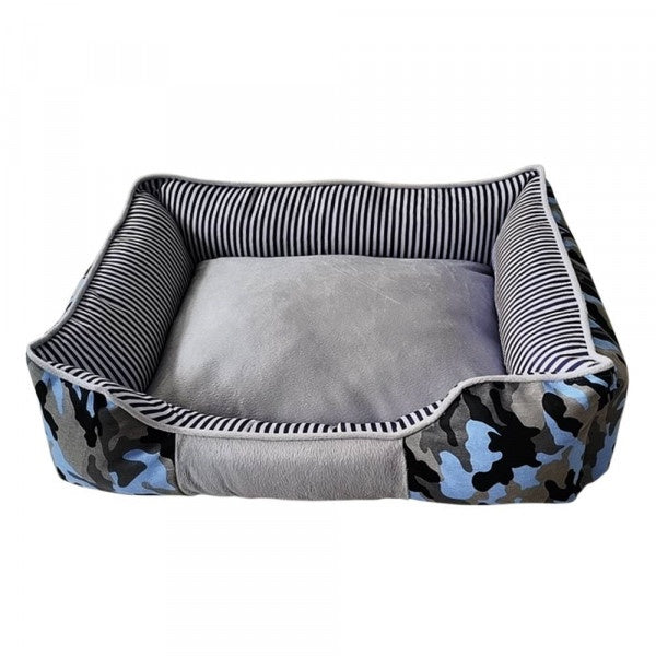 62823 NOBBY Comfort bed square Classic "ELIO" blue camouflage l x w x h: 50 x 40 x 17 cm