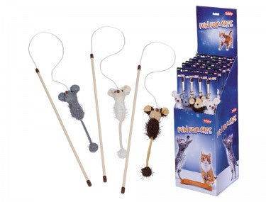 Paw & Joy Biggest Pet Supplies brand in Egypt | 66850 NOBBY Plush mouse with rattle pole 45 cm, wrist with toy 75 cm, toy 22 cm