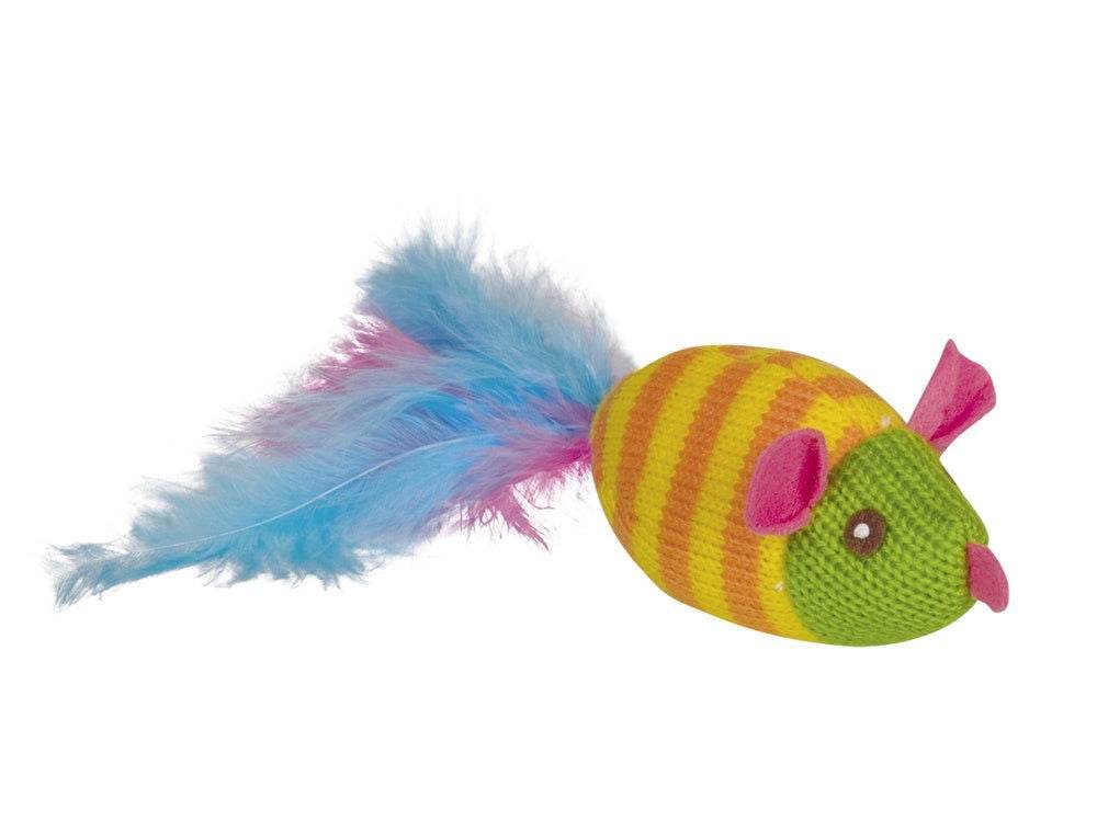 Paw & Joy Biggest Pet Supplies brand in Egypt | 66937 Knitted mouse with feathers & catnip 11 cm / 20 cm