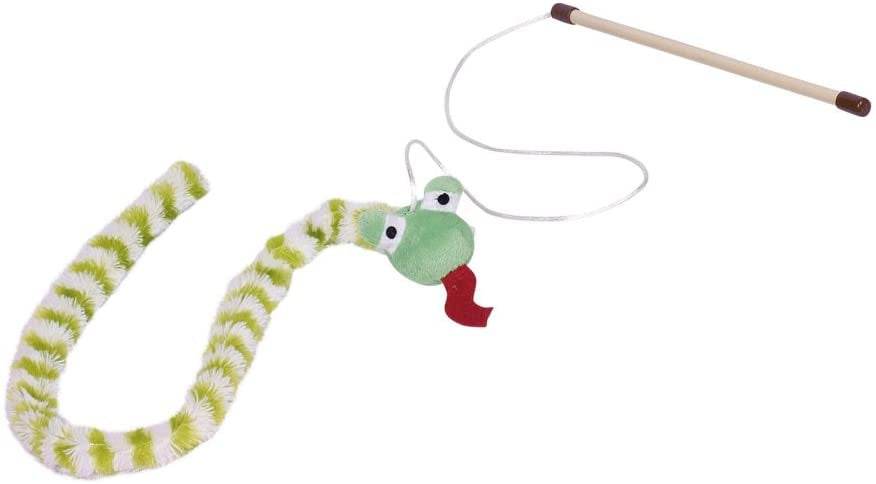 Paw & Joy Biggest Pet Supplies brand in Egypt | 66962 Rod with plush snake green, with catnip; pole: 25.5 cm; strap with toy: 118 cm
