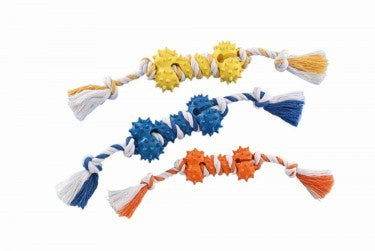Paw & Joy Biggest Pet Supplies brand in Egypt | 69033 NOBBY Rubber hedgehog-bone with rope assorted colours 10,5 cm