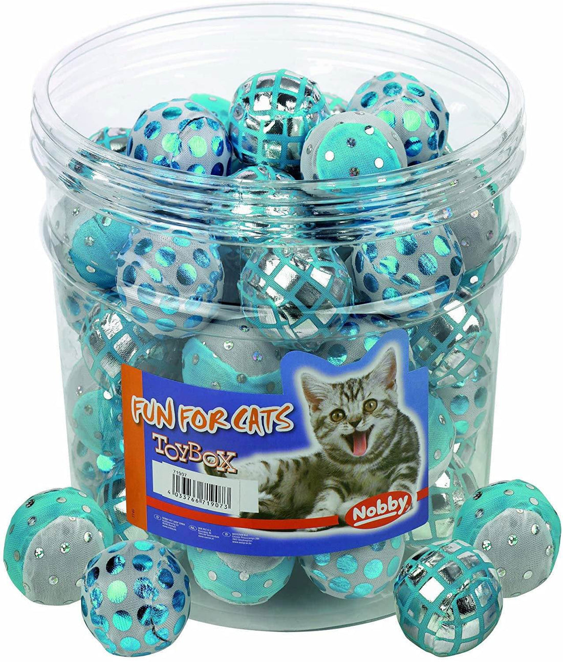 Paw & Joy Biggest Pet Supplies brand in Egypt | 71907 NOBBY Toy Box Cat, glitter ball, blue-white 4cm