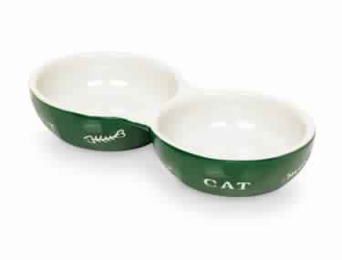 73376 NOBBY Cat ceramic double bowl "CAT" green / beige 22 x 11,5 x 3,5 cm -  - PetsOffice