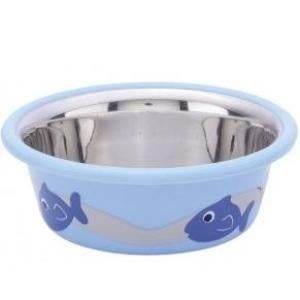 Paw & Joy Biggest Pet Supplies brand in Egypt | 73549 NOBBY Stainless steel bowl CUTIE with fish, anti slip, blue 0,25 L 9,5 cm