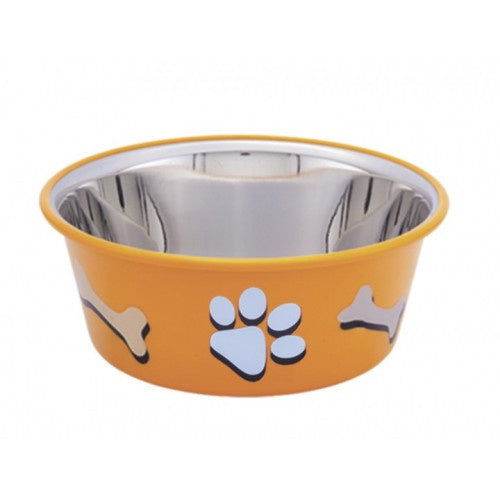 Paw & Joy Biggest Pet Supplies brand in Egypt | 73569 NOBBY Dog Stainless steel bowl CUTIE with paw, anti slip orange 1,90 L 19,5 cm