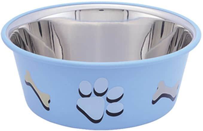 Paw & Joy Biggest Pet Supplies brand in Egypt | 73575 NOBBY Stainless steel bowl CUTIE with paw, anti slip lightblue 1,90 L 19,5 cm