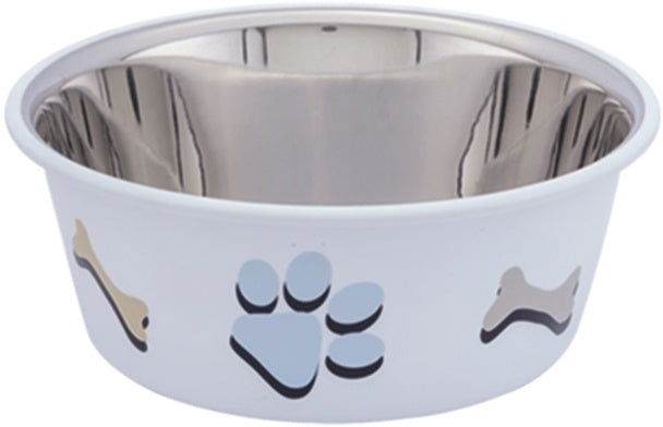 Paw & Joy Biggest Pet Supplies brand in Egypt | 73576 NOBBY Dog Stainless steel bowl CUTIE with paw, anti slip white 0,40 L 11,5 cm