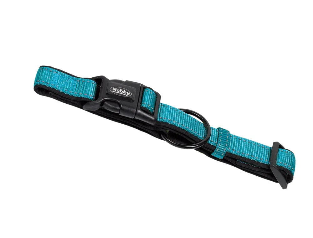74782-34 NOBBY Collar "Classic Reflect SOFT" turquoise-black L: 30/45 cm, W: 20 mm - Paw & Joy