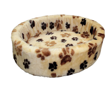 75737-02 NOBBY Plush bed "paw" beige/paw 3-colored 90 cm -  - PetsOffice