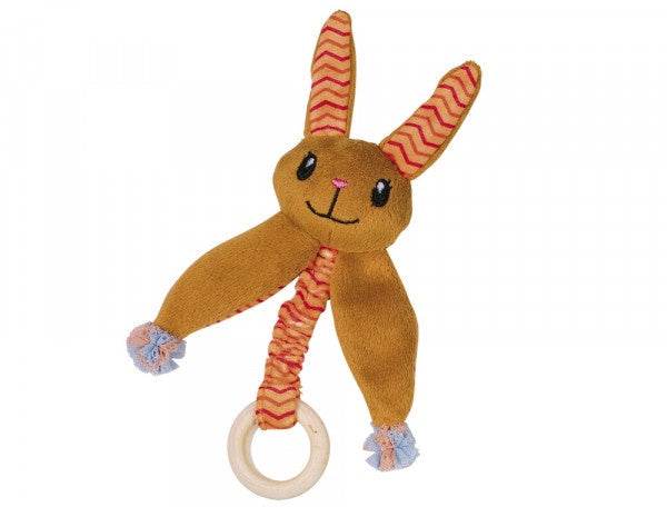 Paw & Joy Biggest Pet Supplies brand in Egypt | 80277 NOBBY Plush bunny with catnip with wooden ring orange 20cm