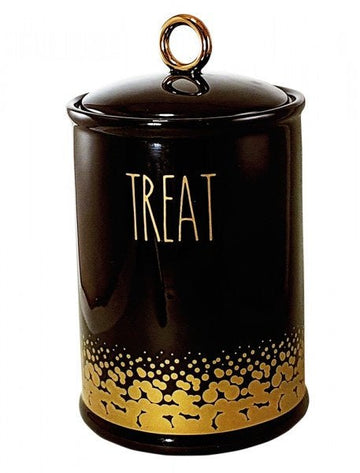 82438 NOBBY Ceramic treat jar "Treat" gold/black 10,5 x 10,5 x 18 cm, 0,85 l