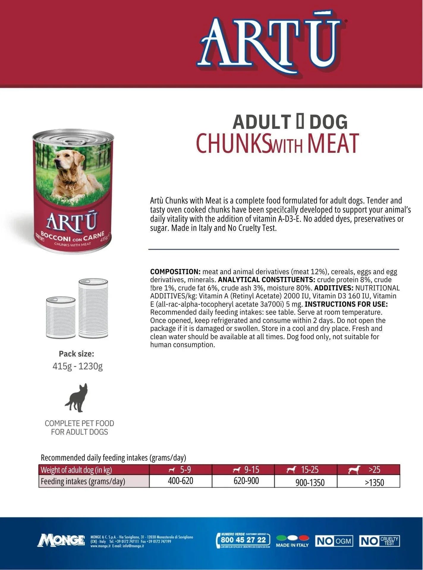 ARTU Chunks Meat Dog Wet Food 1230g - Paw & Joy