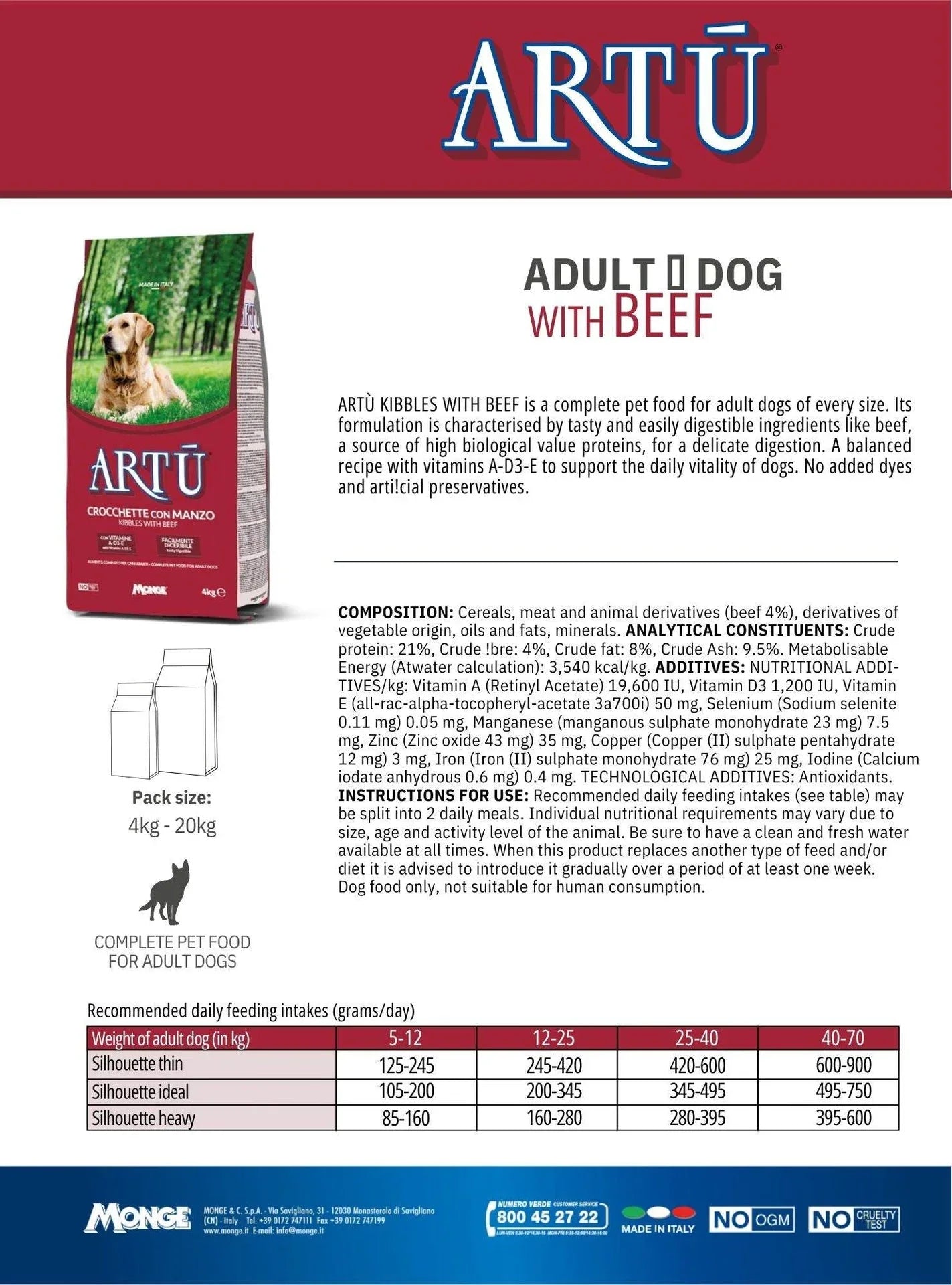 ARTU Beef Dog Dry Food 4kg - Paw & Joy