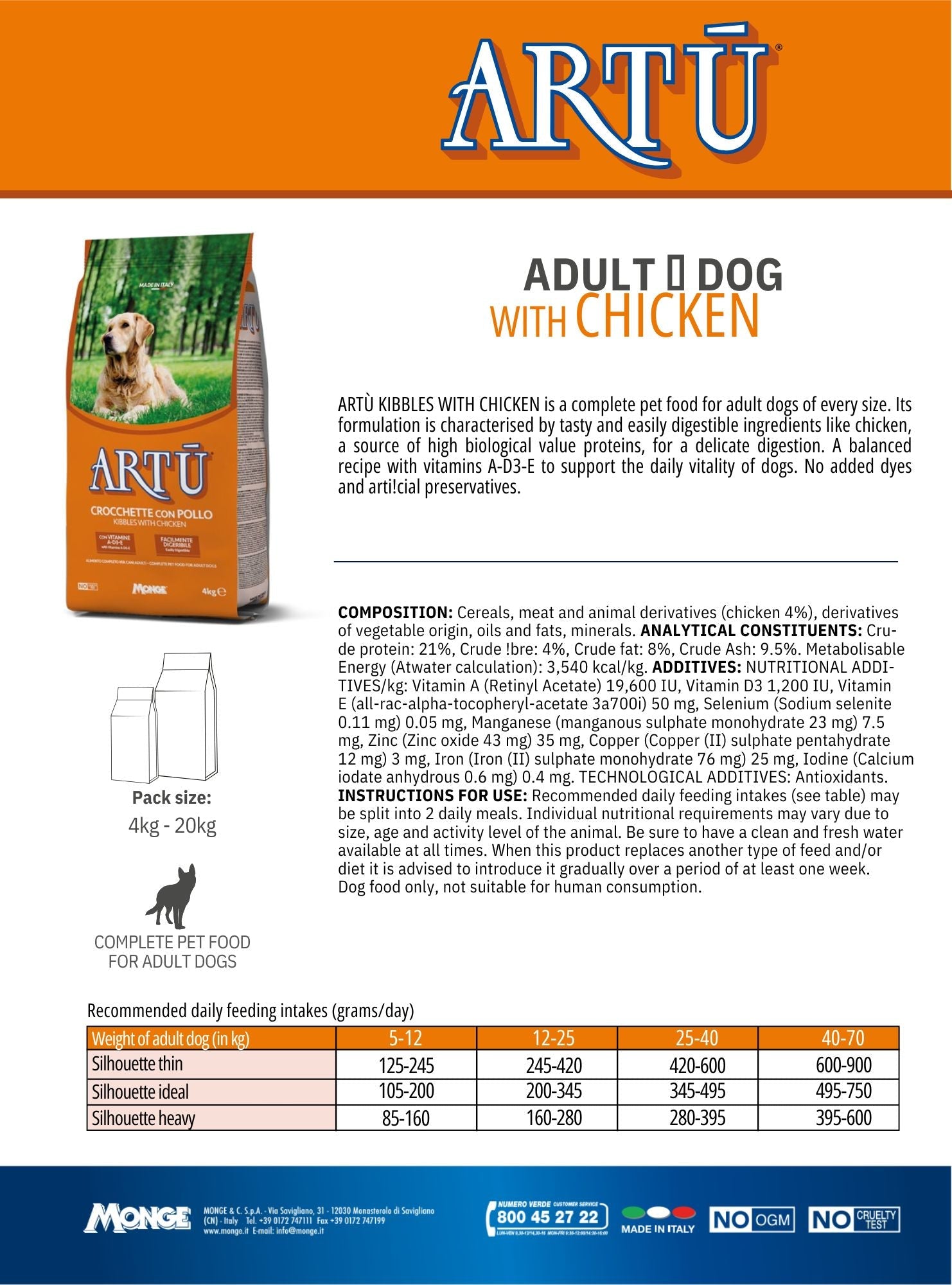 ARTU Chicken Dog Dry Food 4kg