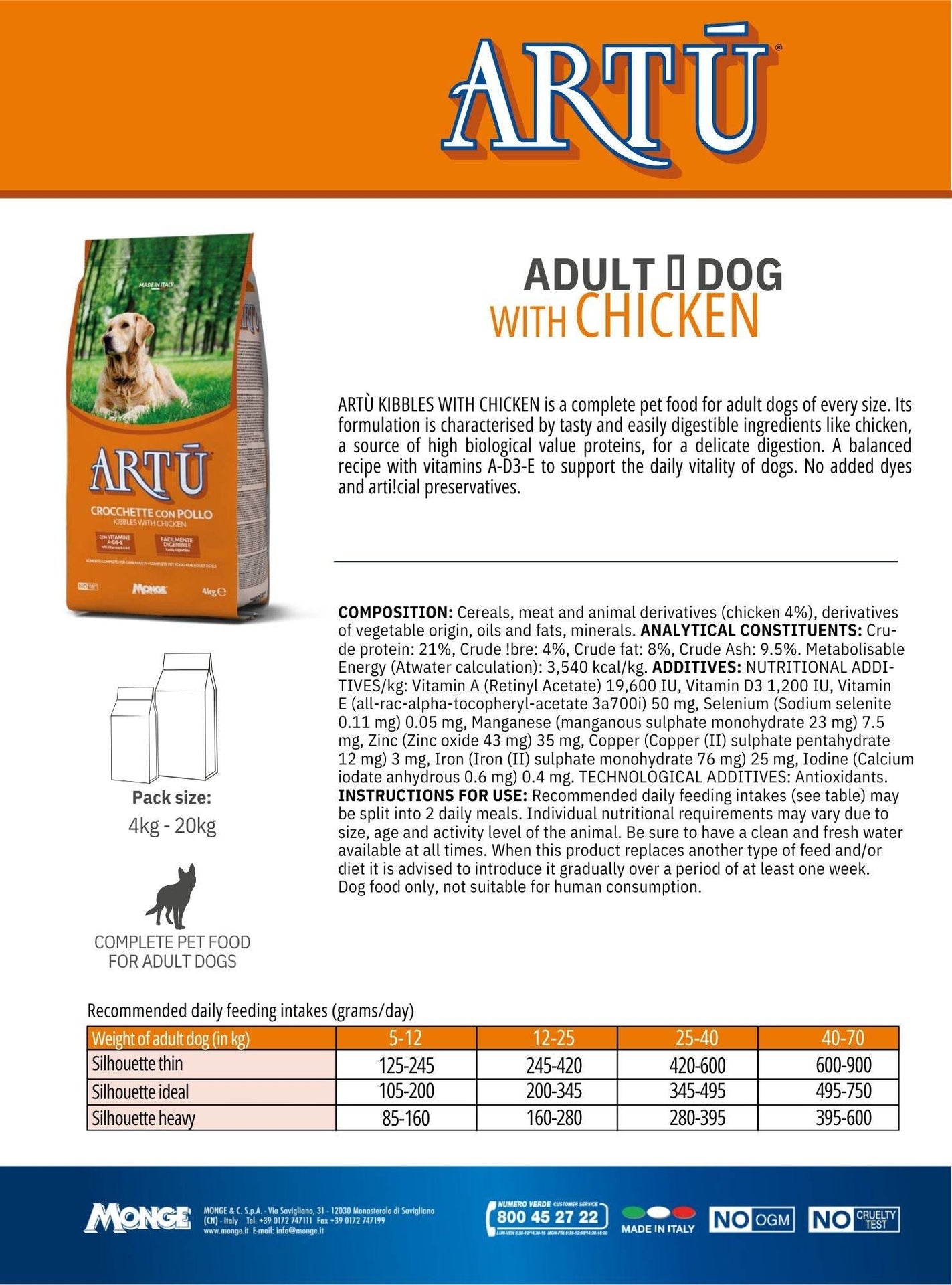 ARTU Chicken Dog Dry Food 4kg