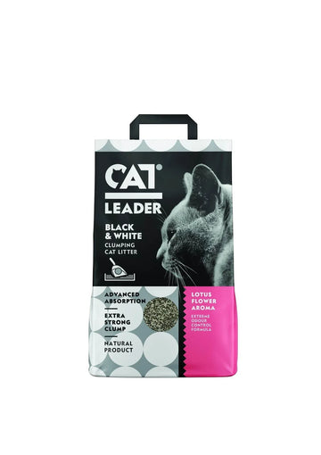 CAT LEADER Black&White Premium Clumping cat litter 2XODOUR ATTACK FORMULA&WHITE LOTUS aroma 5Kg - Paw & Joy
