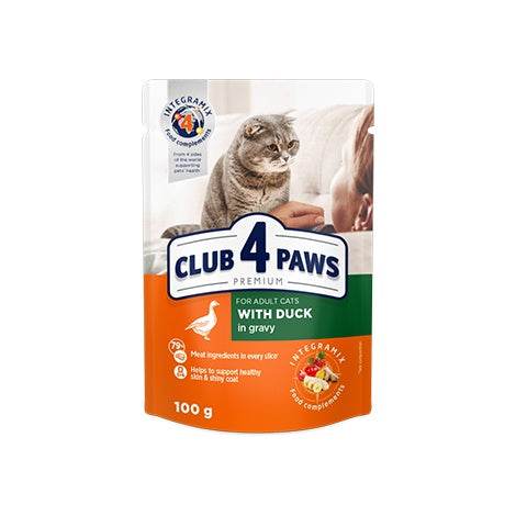 Paw & Joy Biggest Pet Supplies brand in Egypt | Club 4 Paws Cat Wet Food Duck Gravy Pouch 100g