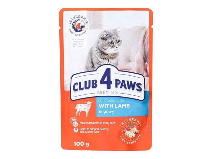Paw & Joy Biggest Pet Supplies brand in Egypt | Club 4 Paws Cat Wet Food Lamb Gravy Pouch 100g
