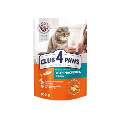 Paw & Joy Biggest Pet Supplies brand in Egypt | Club 4 Paws Cat Wet Food Mackerel Gravy Pouch 100g