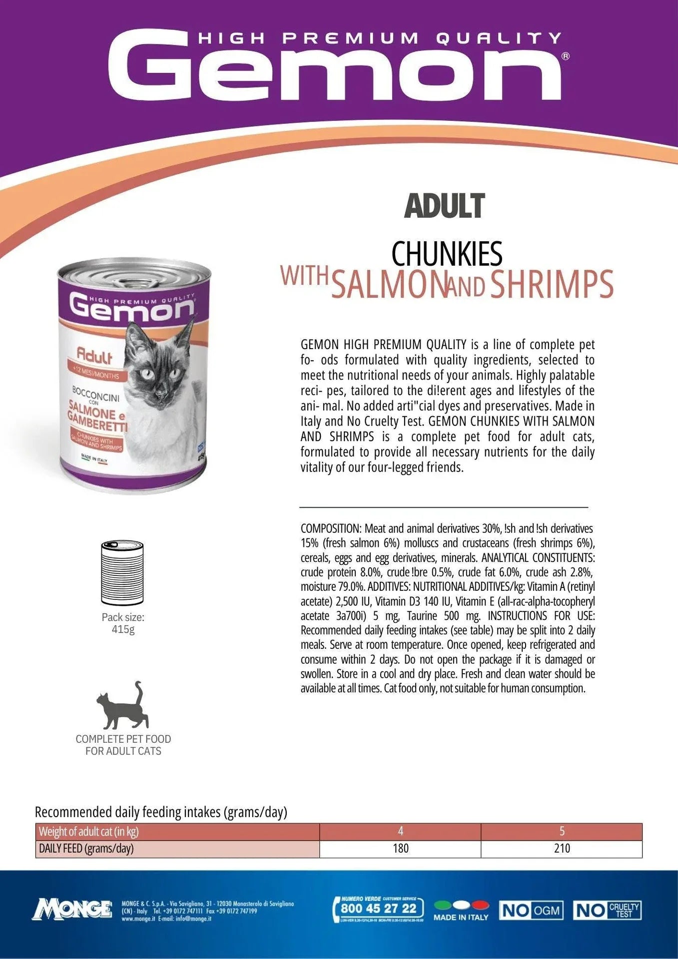 GEMON High Premium Chunks Salmon&Shrimps Cat Wet Food 415g - Paw & Joy
