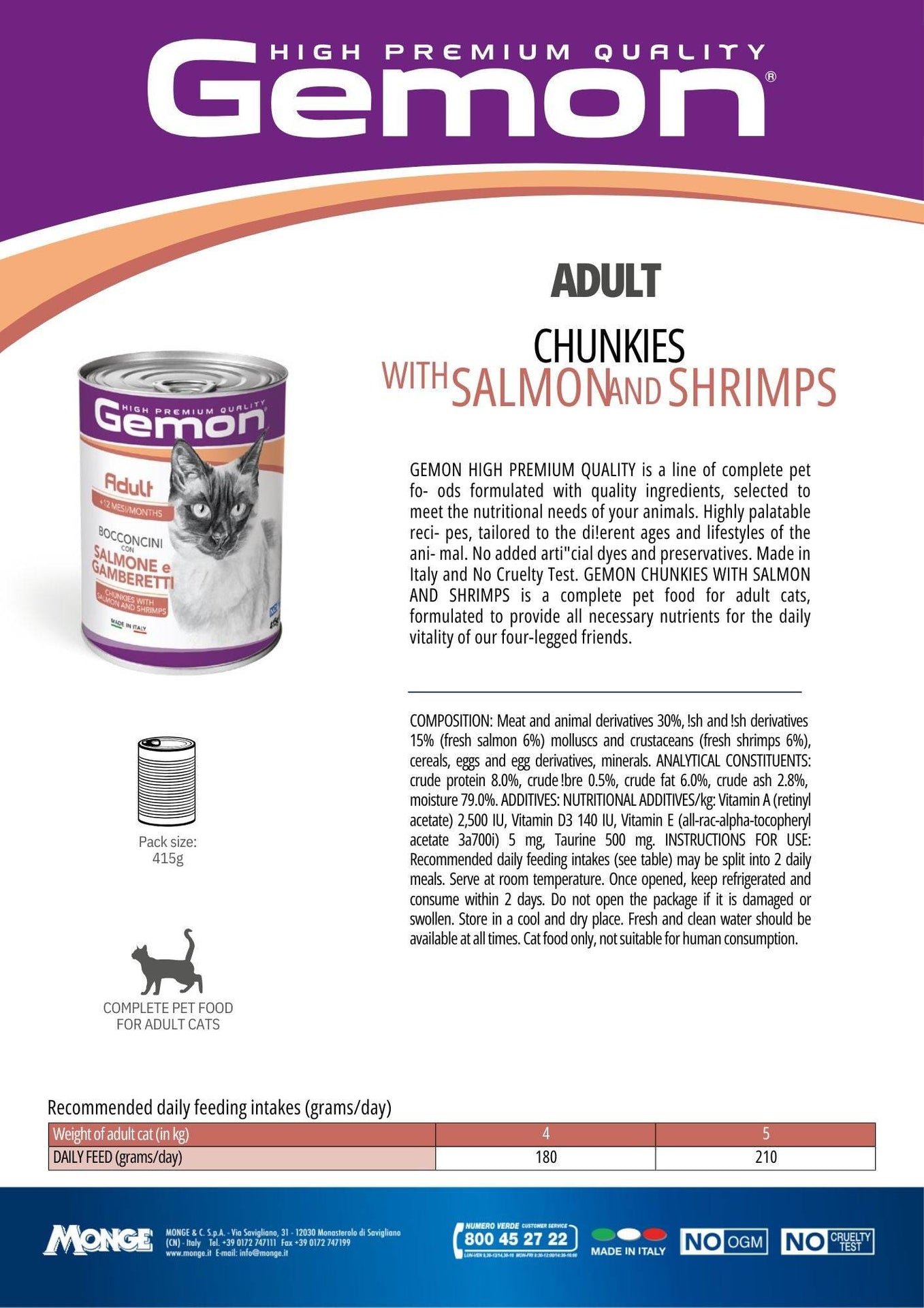 GEMON High Premium Chunks Salmon&Shrimps Cat Wet Food 415g