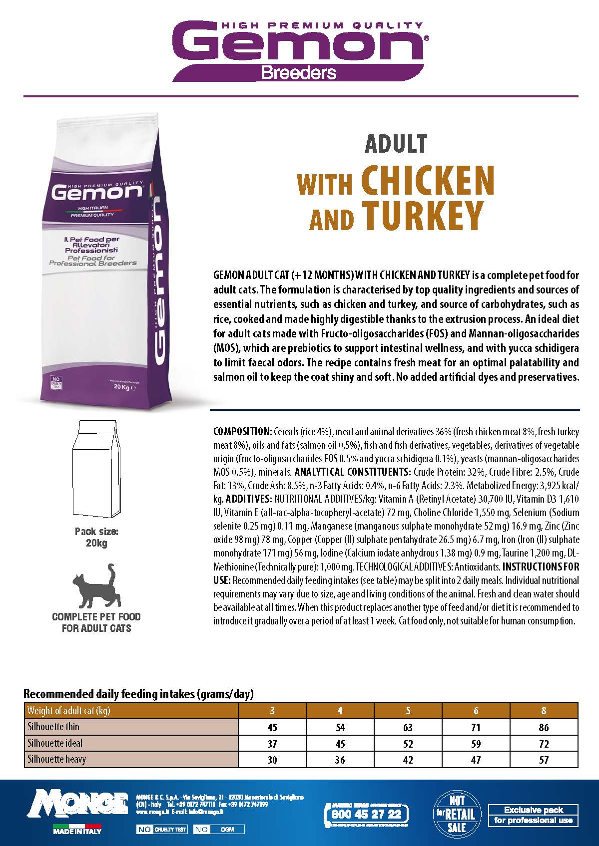 GEMON High Premium Chicken&Turkey Cat Dry Food 20kg