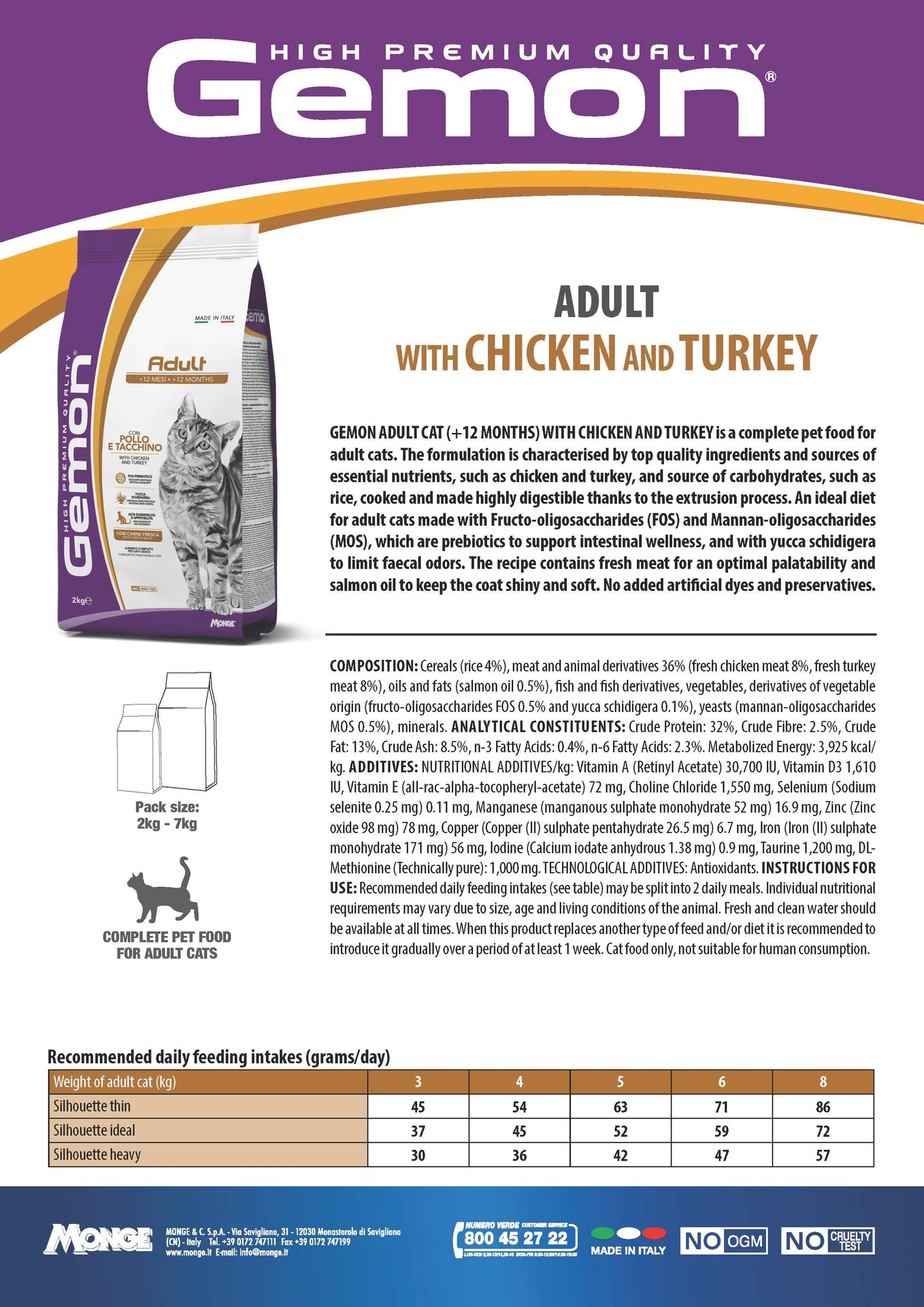 GEMON High Premium Chicken&Turkey Cat Dry Food 2kg